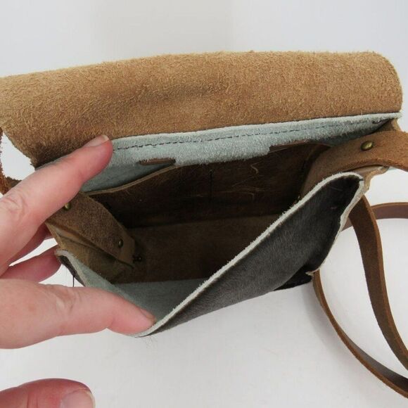 Bimini Bags Boho Brown Cowhide Leather Fur Flap Over Crossbody Wallet Set - Picture 5 of 12